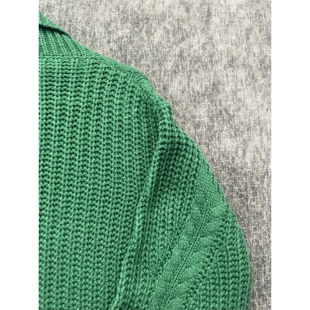 Allison Joy Sweater‎ Womens Medium Green Acrylic Cable Knit Ribbed Turtleneck